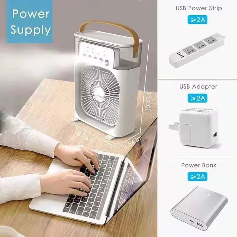 Water Mist Electric Fan Air Humidifier LED Night Light Suitable for Families Portable Air Conditioner Triple Cooler Cooling Home