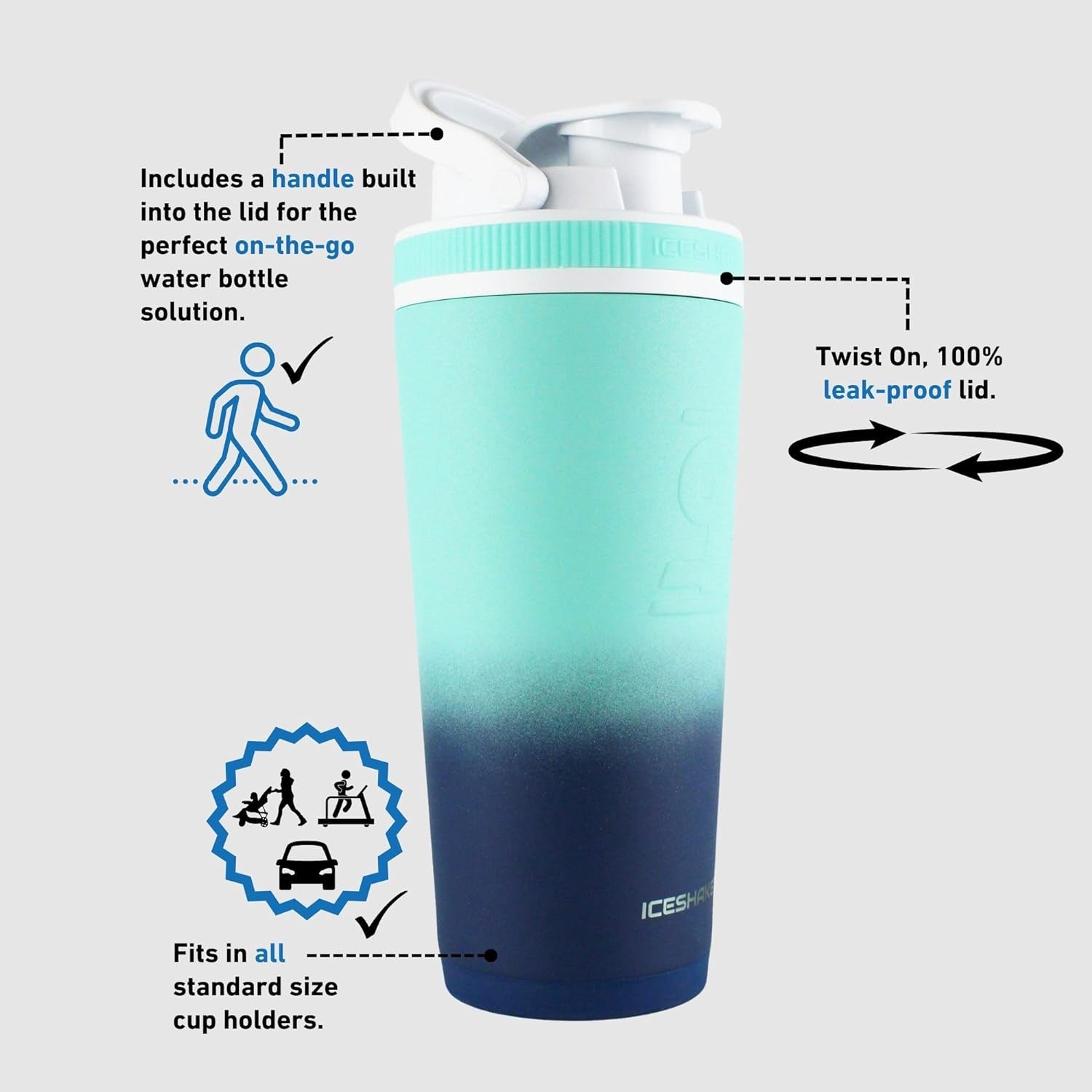 26 Oz Shaker Bottle, Stainless Steel Water Bottle and Protein Shaker, as Seen on Shark Tank, Reusable Stainless Steel Water Bottle, Gym Water Bottle, Navy and Mint