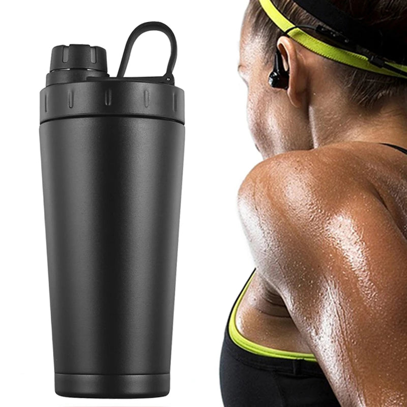 Protein Shaker Thermos Cup Stainless Steel Water Bottle Outdoor Gym Training Drink Powder Milk Mixer Travel Portable 500ML