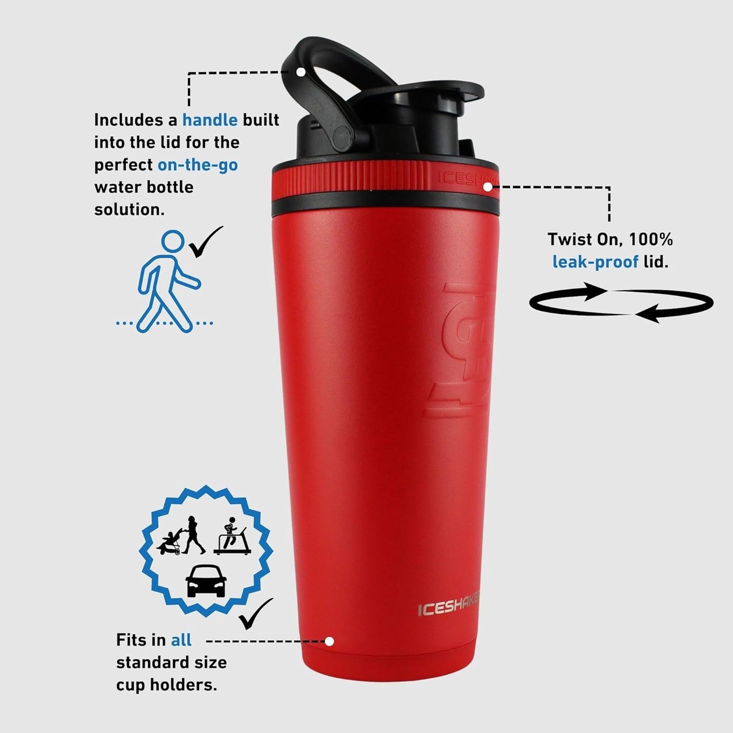 26 Oz Shaker Bottle, Stainless Steel Water Bottle and Protein Shaker, as Seen on Shark Tank, Reusable Stainless Steel Water Bottle, Gym Water Bottle, Red