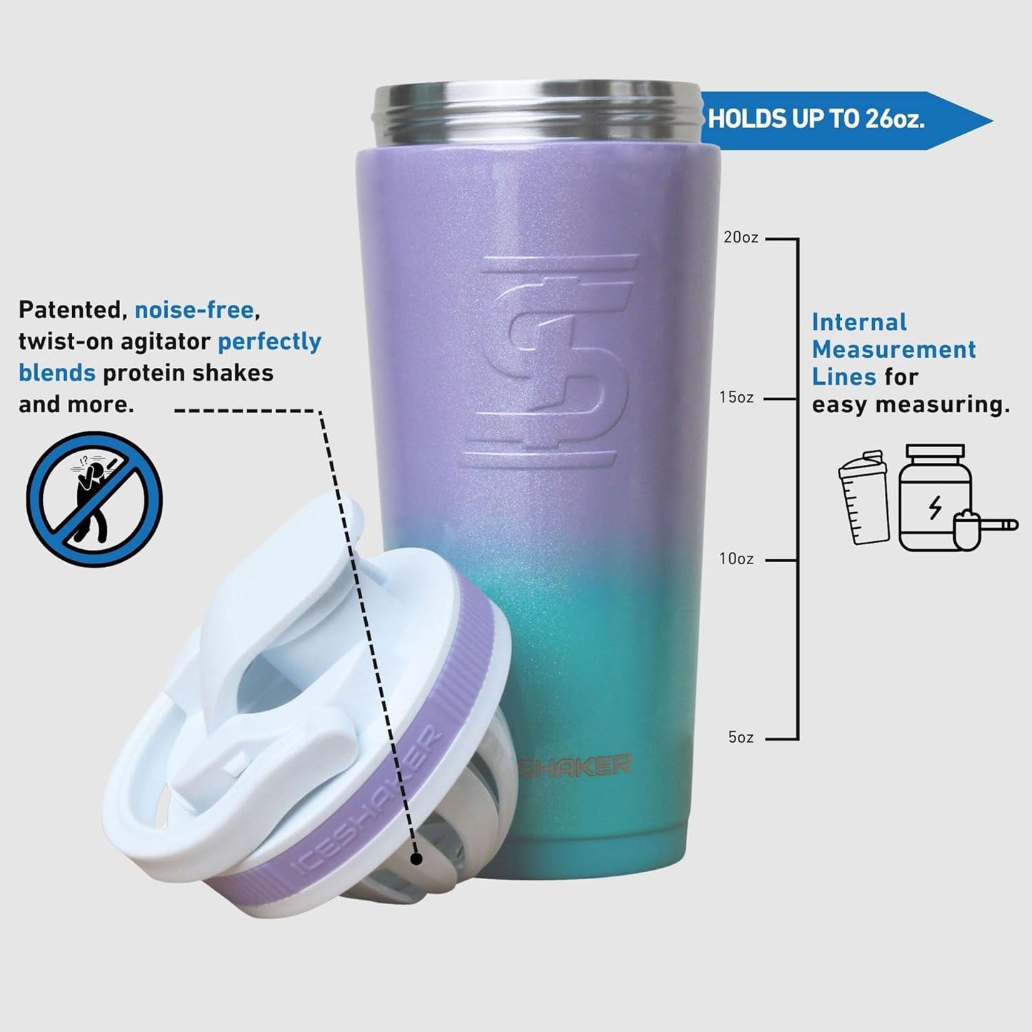 26 Oz Shaker Bottle, Stainless Steel Insulated Water Bottle and Protein Shaker, as Seen on Shark Tank