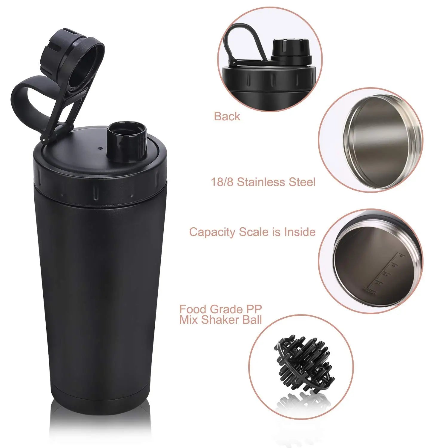 Protein Shaker Thermos Cup Stainless Steel Water Bottle Outdoor Gym Training Drink Powder Milk Mixer Travel Portable 500ML