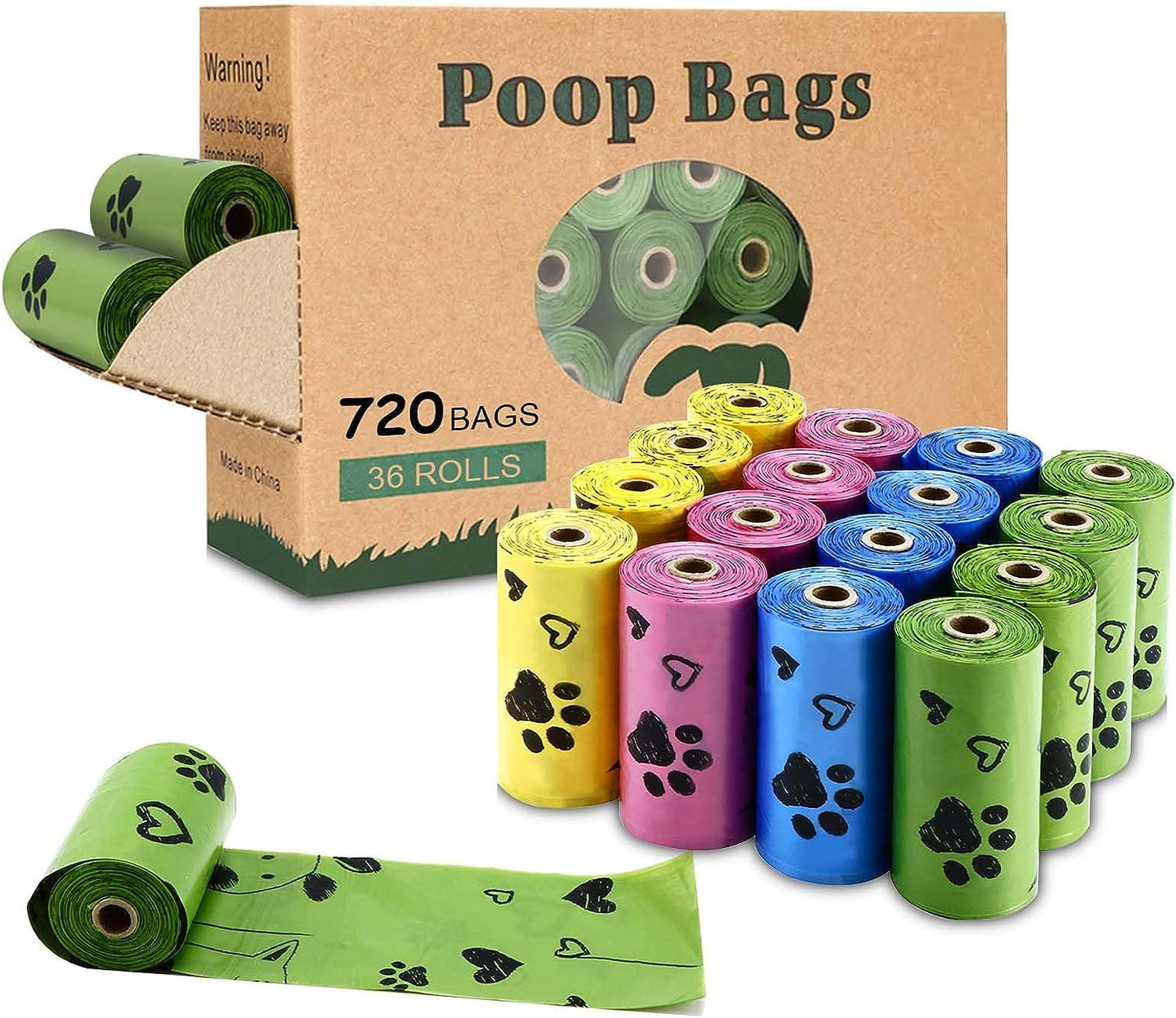 Professional title: "720 Biodegradable Dog Poop Bags with Dispenser - Extra Thick, Strong, Leak-Proof, Scented (4 Mixed Colors)"