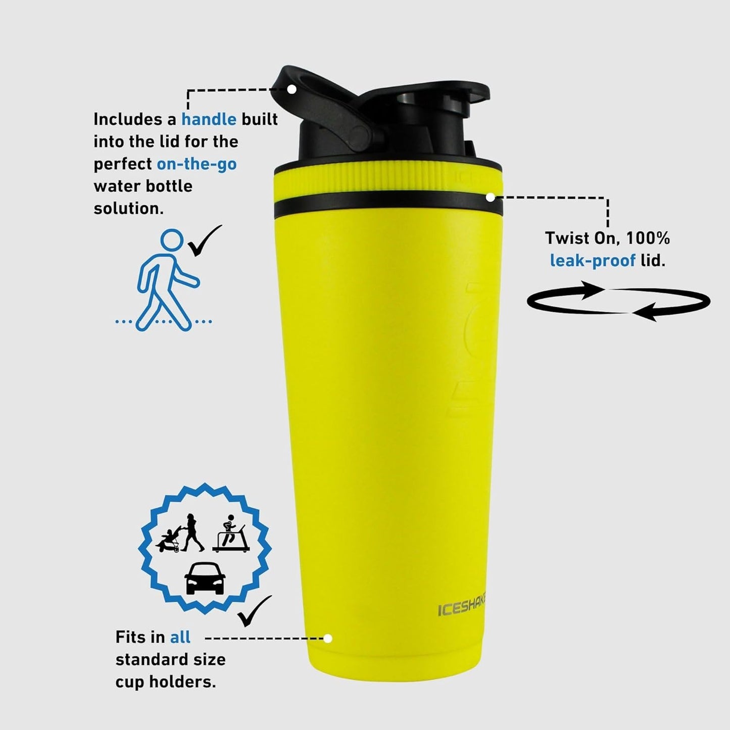 26 Oz Shaker Bottle, Stainless Steel Water Bottle and Protein Shaker, as Seen on Shark Tank, Reusable Stainless Steel Water Bottle, Gym Water Bottle, Yellow