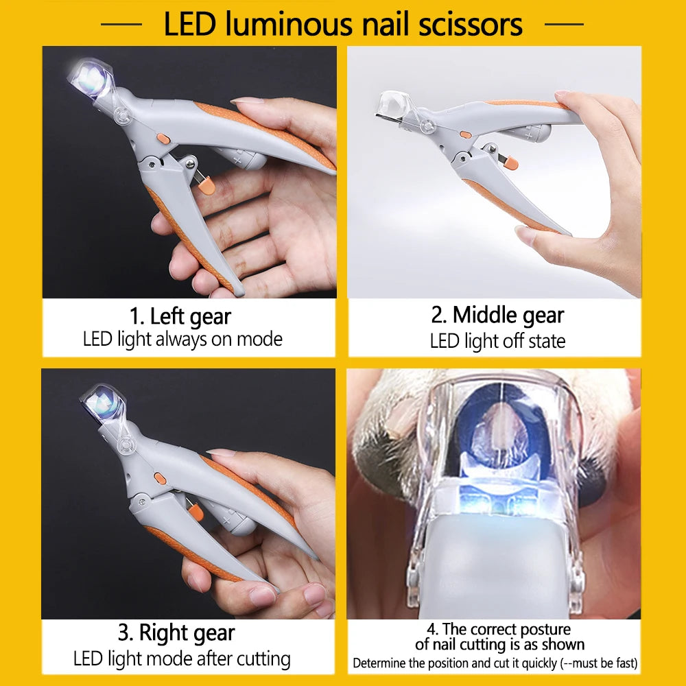 Pet Nail Clippers with Magnifying Function and LED Light Effective Pet Nail Trimming Cat and Dog Foot Cleaning and Care Tools