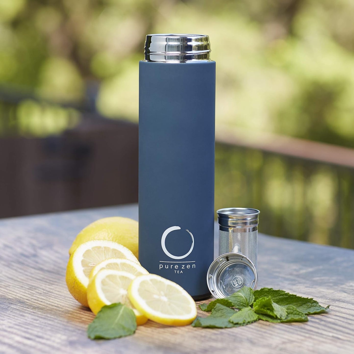 Stainless Steel Thermos with Tea, Coffee, and Fruit Infuser - Leakproof Travel Mug - 15oz - Blue