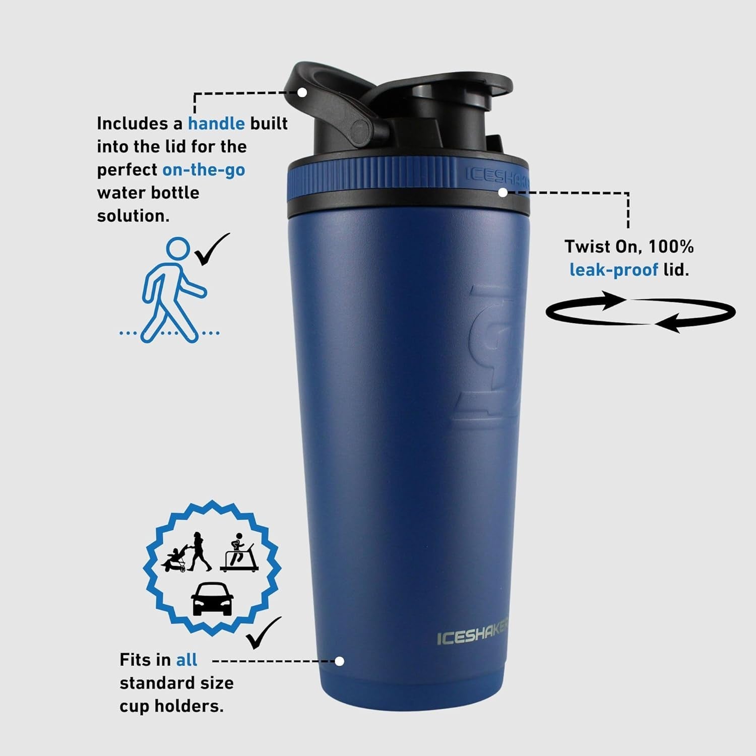 26 Oz Shaker Bottle, Stainless Steel Water Bottle and Protein Shaker, as Seen on Shark Tank, Reusable Stainless Steel Water Bottle, Gym Water Bottle, Navy