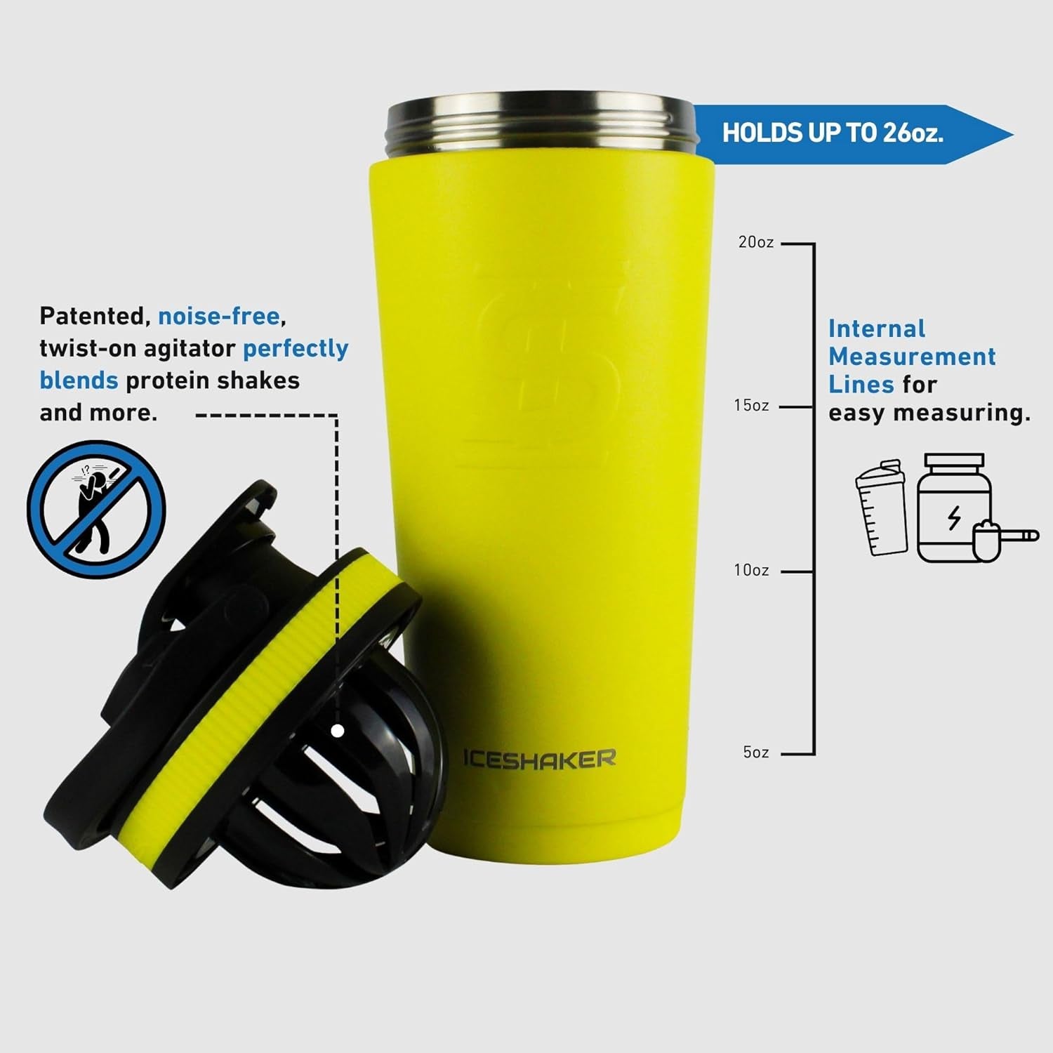 26 Oz Shaker Bottle, Stainless Steel Water Bottle and Protein Shaker, as Seen on Shark Tank, Reusable Stainless Steel Water Bottle, Gym Water Bottle, Yellow