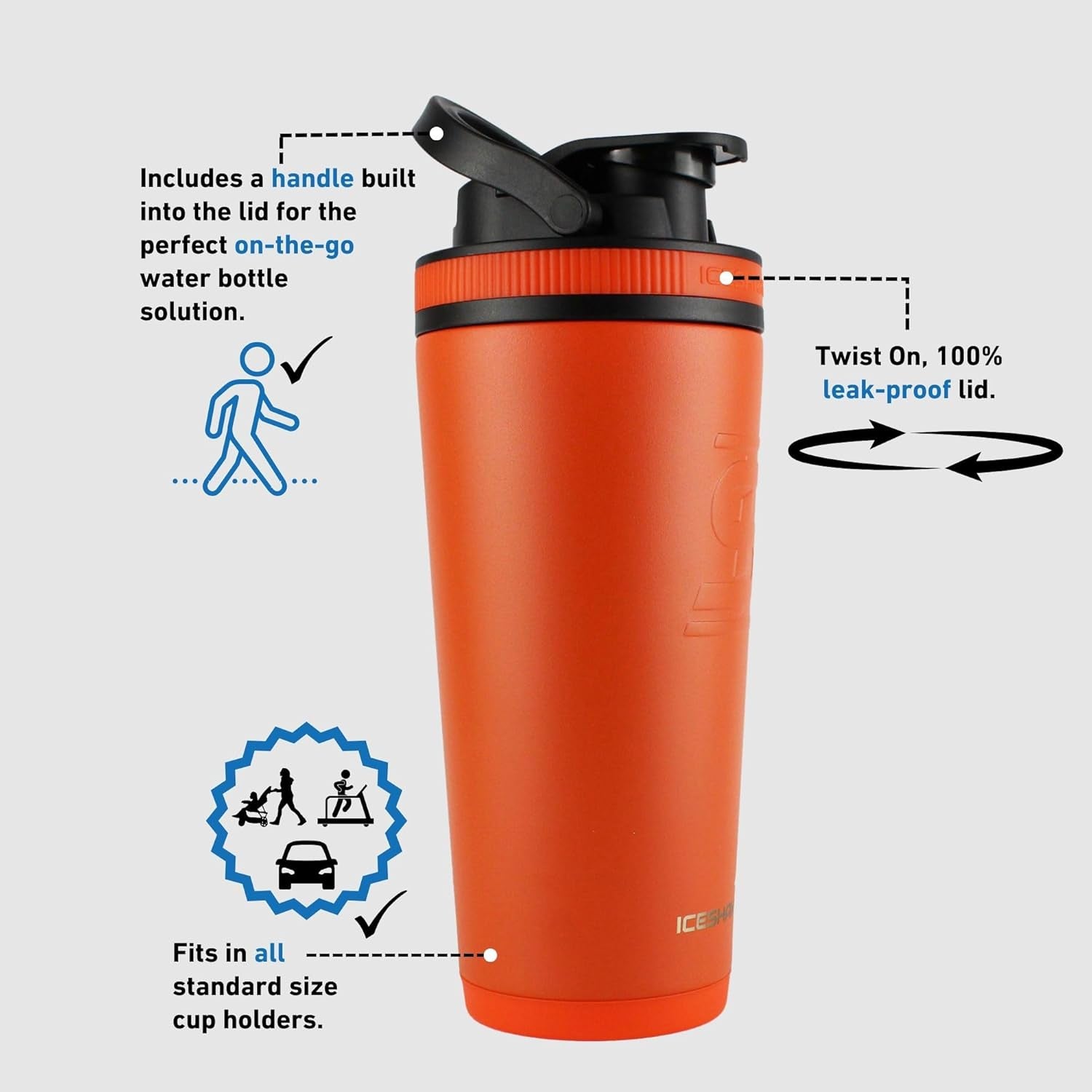 26 Oz Shaker Bottle, Stainless Steel Water Bottle and Protein Shaker, as Seen on Shark Tank, Reusable Stainless Steel Water Bottle, Gym Water Bottle, Orange