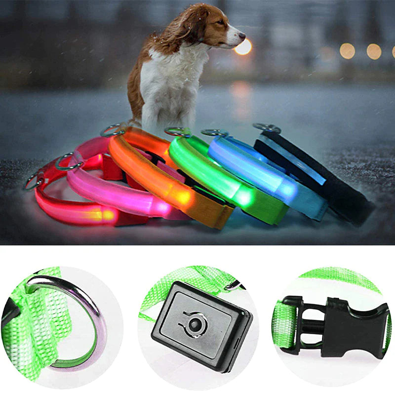 Adjustable LED Dog Collar with Blinking Flashing Light for Enhanced Pet Safety and Waterproof Design