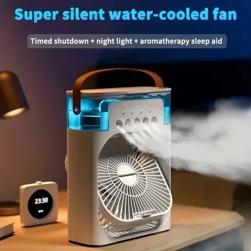 Water Mist Electric Fan Air Humidifier LED Night Light Suitable for Families Portable Air Conditioner Triple Cooler Cooling Home