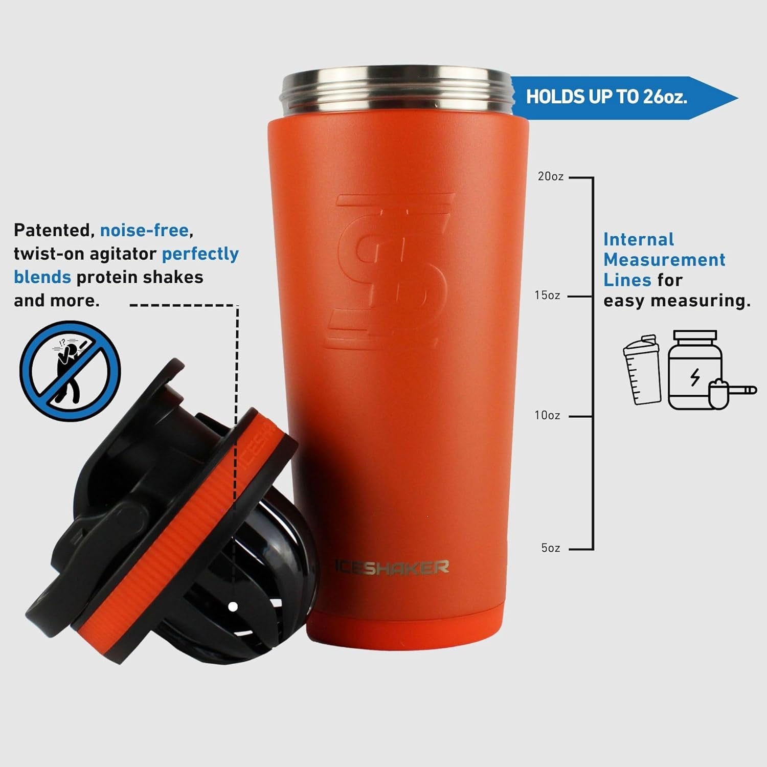 26 Oz Shaker Bottle, Stainless Steel Water Bottle and Protein Shaker, as Seen on Shark Tank, Reusable Stainless Steel Water Bottle, Gym Water Bottle, Orange