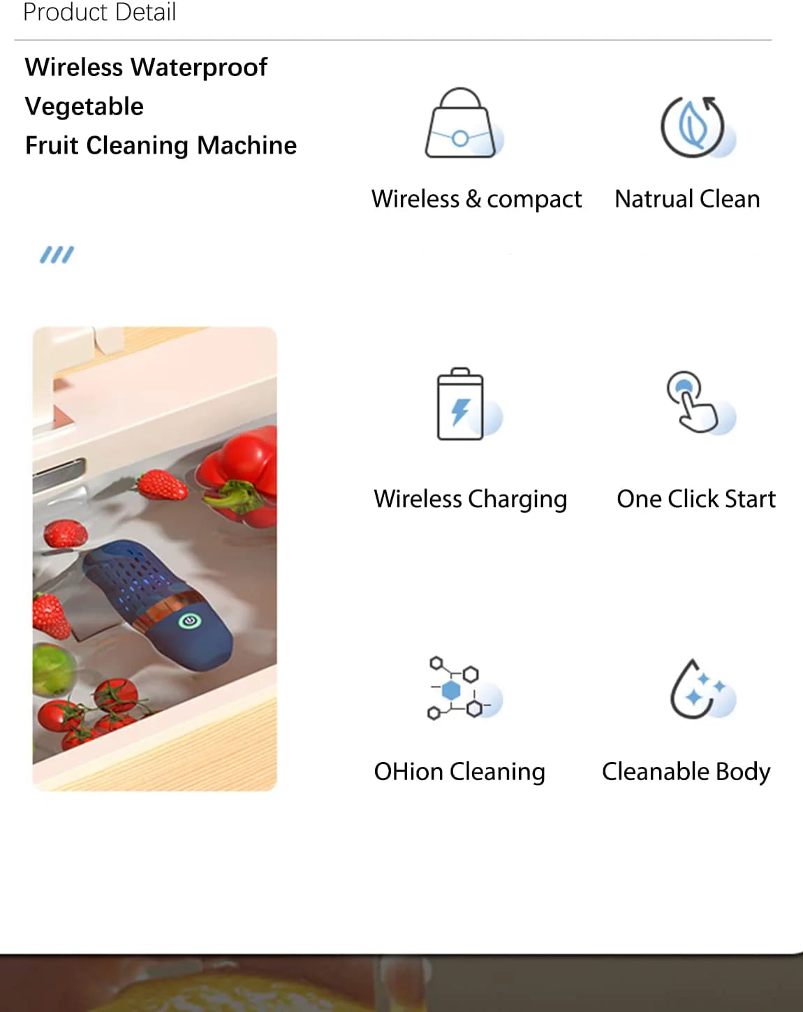 Professional title: "IPX7 Waterproof Fruit and Vegetable Cleaner Machine with USB Wireless Technology"