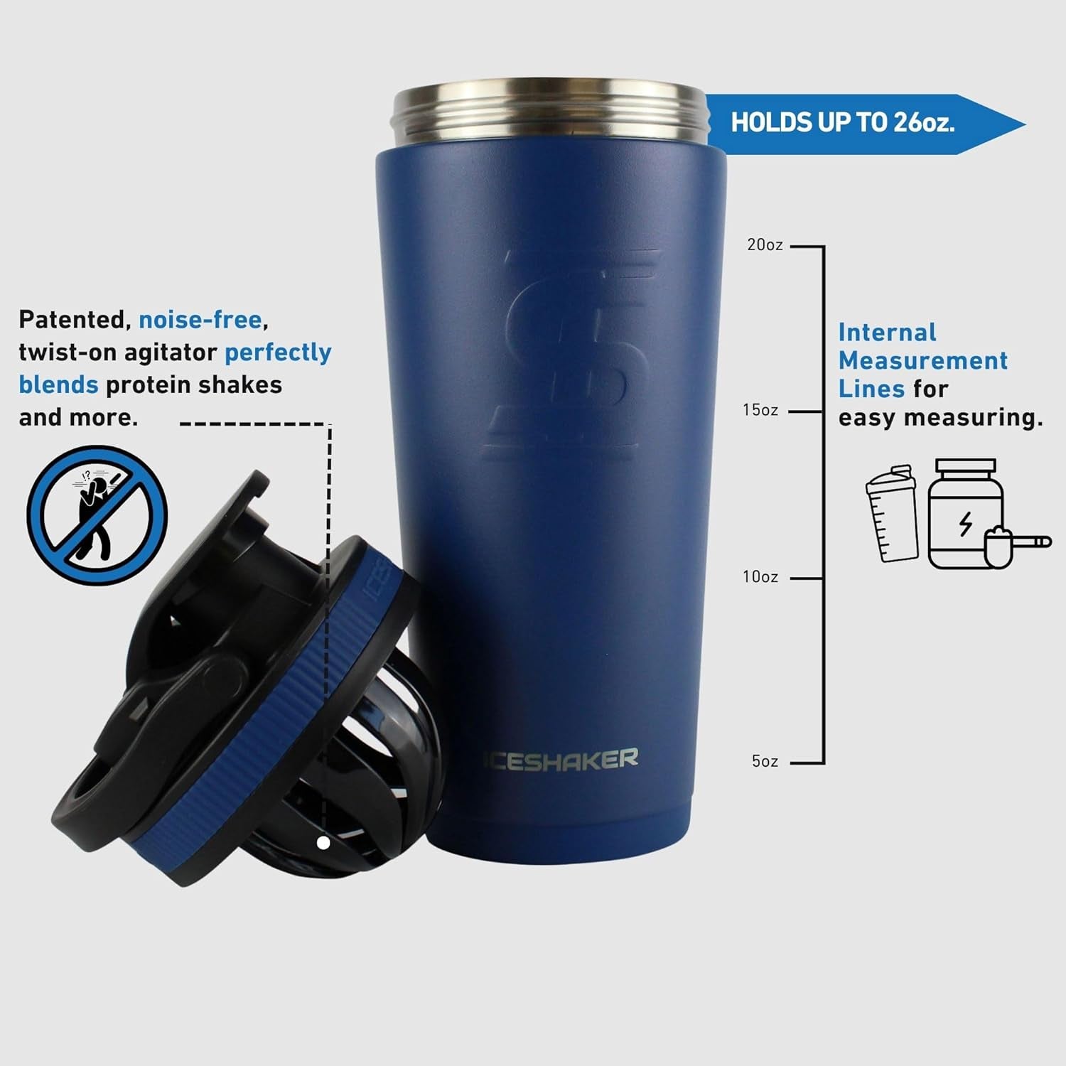 26 Oz Shaker Bottle, Stainless Steel Water Bottle and Protein Shaker, as Seen on Shark Tank, Reusable Stainless Steel Water Bottle, Gym Water Bottle, Navy