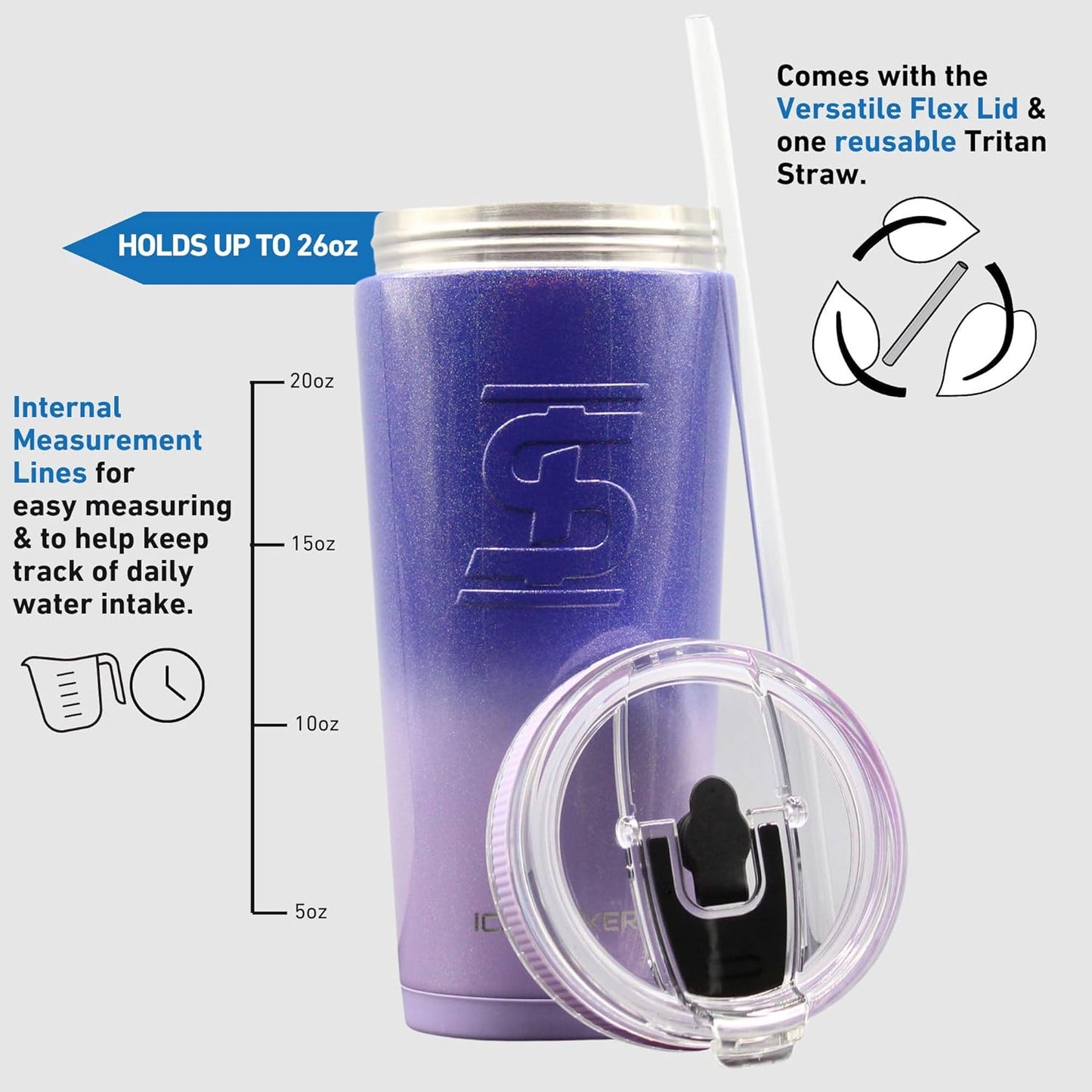 26Oz Insulated Tumbler Water Bottle with Straw, Stainless Steel Water Bottle with Versatile Flex Lid, as Seen on Shark Tank, Lilac Dreaming